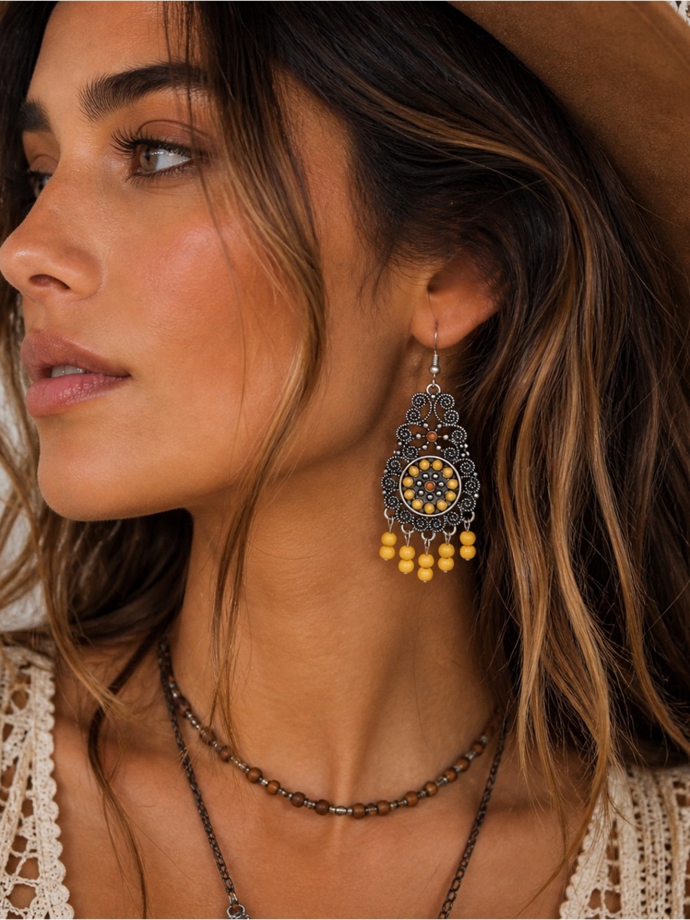 ✨ Courageously Congo Yellow Dangle Bead Earrings – Boho Statement Fringe ✨